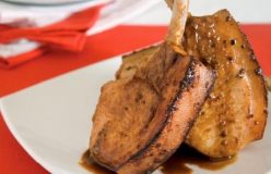 Barbecued pork cutlets marinated in honey, mustard and apple cider vinegar