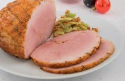Baked Christmas ham with apple, celery and walnut salad