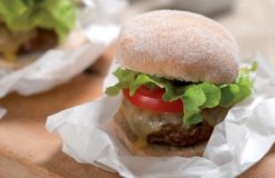 Homemade hamburgers with oven roasted potato wedges